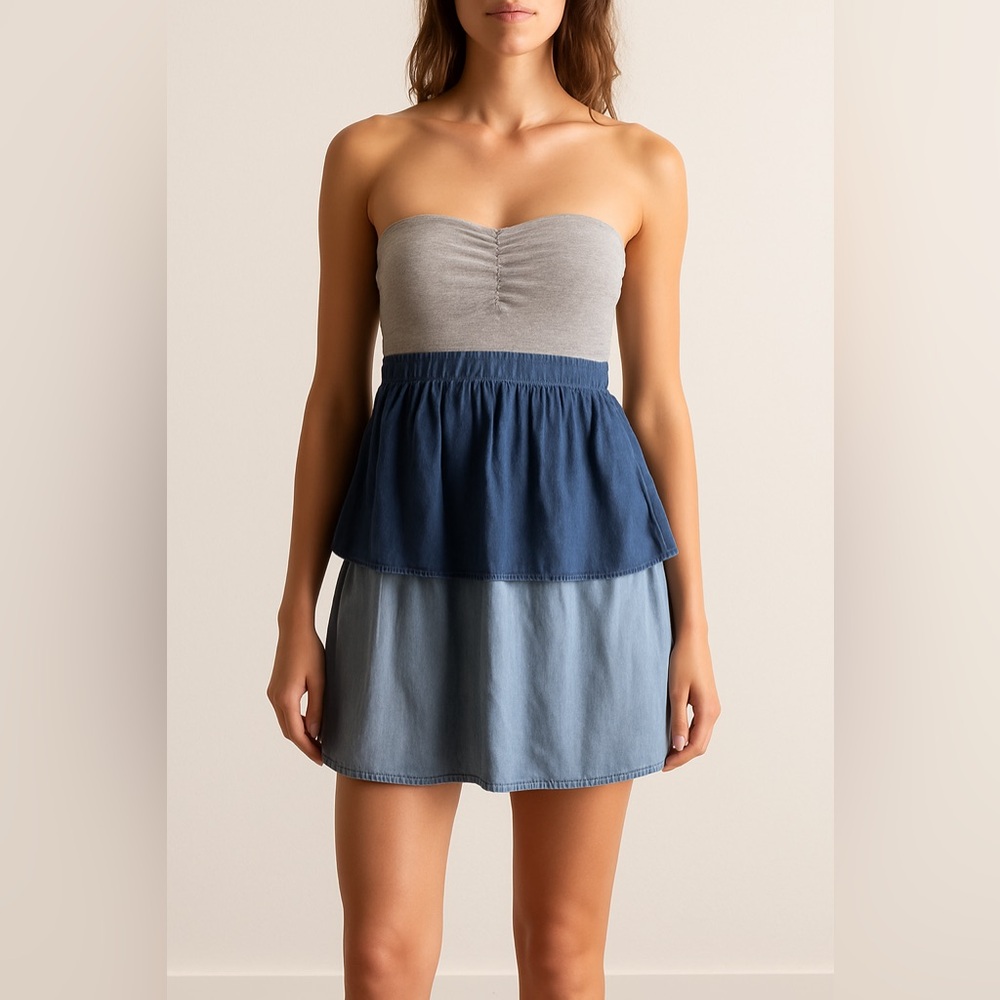 O’Neill Denim Tier Strapless Summer Mini Dress Size XS